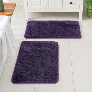 MIULEE Pink Bathroom Rugs Sets 2 Piece Including U Shaped Toilet Rug – Soft Absorbent Bath Mats with Non Slip Rubber Backside for Bathroom Floor, Tub – Machine Washable – Blush, U 20”x24”+20”x30”(Dark Purple)
