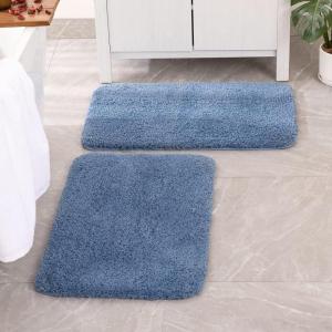 MIULEE Pink Bathroom Rugs Sets 2 Piece Including U Shaped Toilet Rug – Soft Absorbent Bath Mats with Non Slip Rubber Backside for Bathroom Floor, Tub – Machine Washable – Blush, U 20”x24”+20”x30”(Blue)