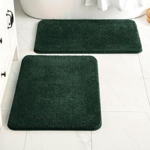 MIULEE Pink Bathroom Rugs Sets 2 Piece Including U Shaped Toilet Rug – Soft Absorbent Bath Mats with Non Slip Rubber Backside for Bathroom Floor, Tub – Machine Washable – Blush, U 20”x24”+20”x30”(Dark Green)