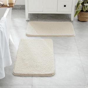 MIULEE Pink Bathroom Rugs Sets 2 Piece Including U Shaped Toilet Rug – Soft Absorbent Bath Mats with Non Slip Rubber Backside for Bathroom Floor, Tub – Machine Washable – Blush, U 20”x24”+20”x30”(Ivory)