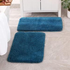 MIULEE Pink Bathroom Rugs Sets 2 Piece Including U Shaped Toilet Rug – Soft Absorbent Bath Mats with Non Slip Rubber Backside for Bathroom Floor, Tub – Machine Washable – Blush, U 20”x24”+20”x30”(Navy Blue)
