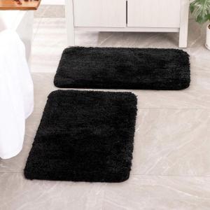 MIULEE Pink Bathroom Rugs Sets 2 Piece Including U Shaped Toilet Rug – Soft Absorbent Bath Mats with Non Slip Rubber Backside for Bathroom Floor, Tub – Machine Washable – Blush, U 20”x24”+20”x30”(Black)
