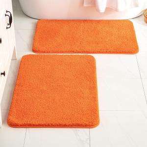 MIULEE Pink Bathroom Rugs Sets 2 Piece Including U Shaped Toilet Rug – Soft Absorbent Bath Mats with Non Slip Rubber Backside for Bathroom Floor, Tub – Machine Washable – Blush, U 20”x24”+20”x30”(Orange)
