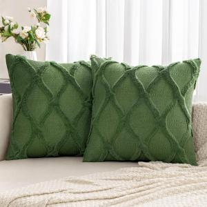 MIULEE Spring Decorative Throw Pillow Covers Hot Pink 20×20 Inch Set of 2, Soft Plush Faux Wool Couch Cushion Covers Farmhouse Throw Pillows for Couch Bed Sofa Living Room(Moss Green)