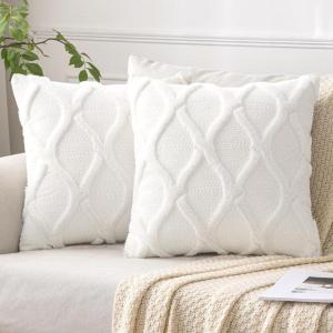 MIULEE Spring Decorative Throw Pillow Covers Hot Pink 20×20 Inch Set of 2, Soft Plush Faux Wool Couch Cushion Covers Farmhouse Throw Pillows for Couch Bed Sofa Living Room(Cream White)