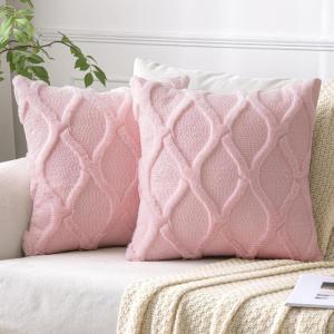 MIULEE Spring Decorative Throw Pillow Covers Hot Pink 20×20 Inch Set of 2, Soft Plush Faux Wool Couch Cushion Covers Farmhouse Throw Pillows for Couch Bed Sofa Living Room(Light Pink)
