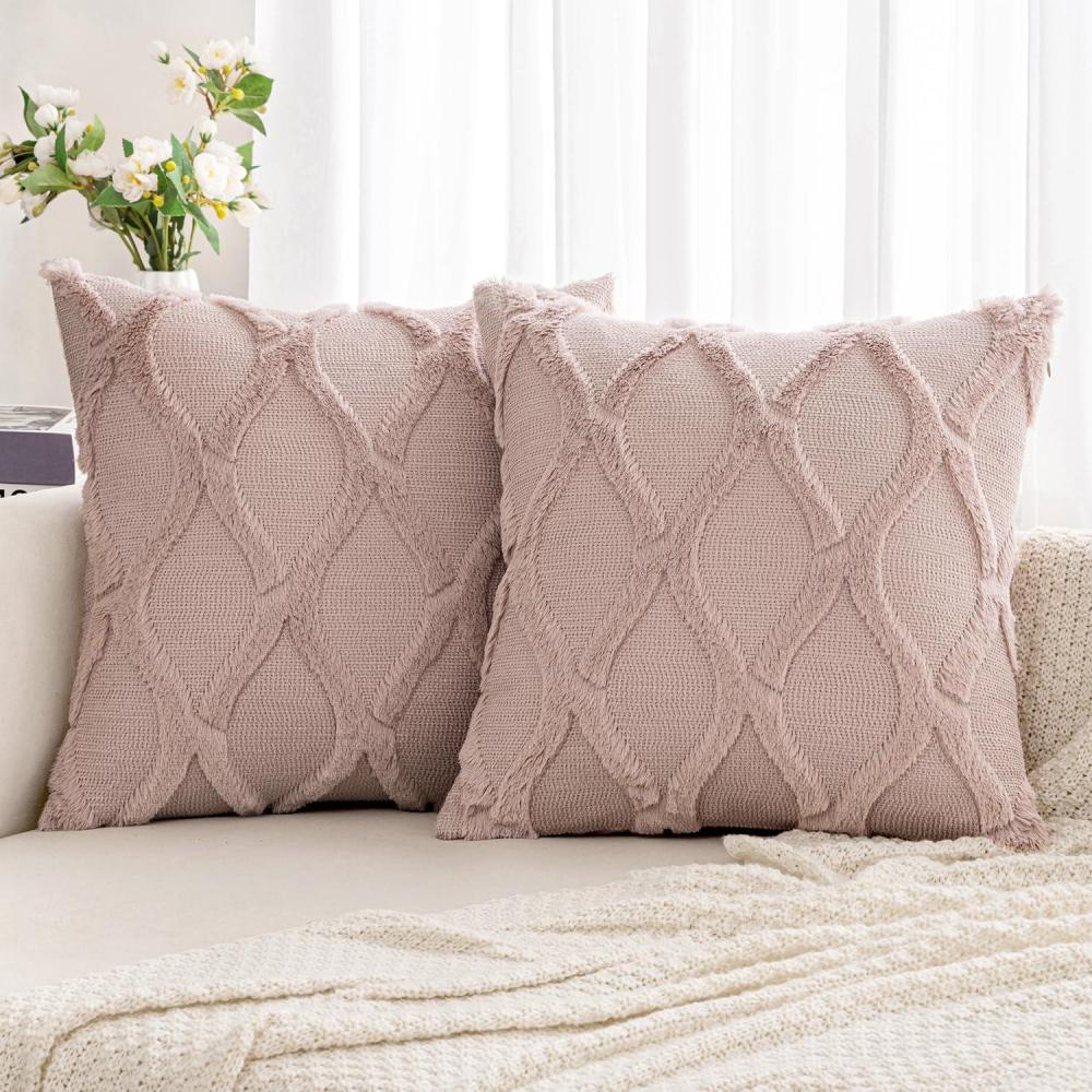 imageMIULEE Spring Decorative Throw Pillow Covers Mustard Yellow 18x18 Inch Set of 2 Soft Plush Faux Wool Couch Cushion Covers Farmhouse Throw Pillows for Couch Bed Sofa Living RoomBlush Pink