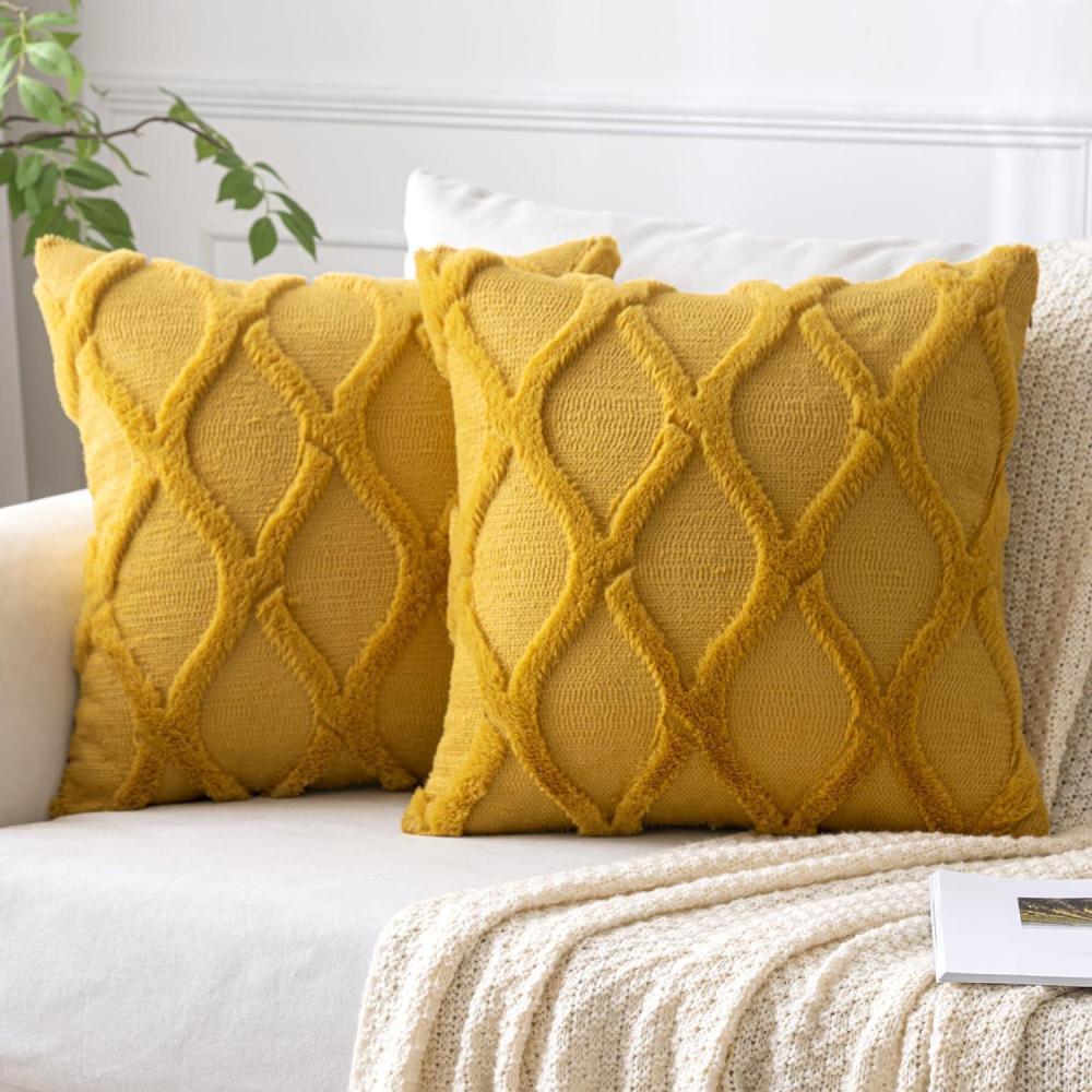 imageMIULEE Spring Decorative Throw Pillow Covers Mustard Yellow 18x18 Inch Set of 2 Soft Plush Faux Wool Couch Cushion Covers Farmhouse Throw Pillows for Couch Bed Sofa Living RoomMustard Yellow