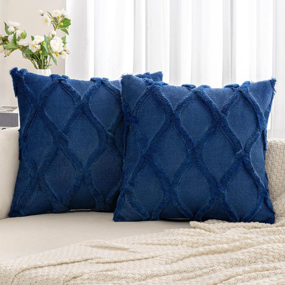 imageMIULEE Spring Decorative Throw Pillow Covers Mustard Yellow 18x18 Inch Set of 2 Soft Plush Faux Wool Couch Cushion Covers Farmhouse Throw Pillows for Couch Bed Sofa Living RoomDark Blue