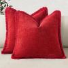 MIULEE Decorative Mustard Yellow Throw Pillow Covers 18×18 Inch Set of 2 Soft Boho Farmhouse Couch Pillow Covers with Tassels Chenille Accent Pillowcases for Spring Sofa Bed Living Room Home Decor(Red)