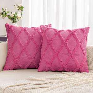 MIULEE Spring Decorative Throw Pillow Covers Mustard Yellow 18×18 Inch Set of 2, Soft Plush Faux Wool Couch Cushion Covers Farmhouse Throw Pillows for Couch Bed Sofa Living Room(Hot Pink)