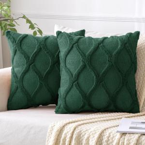 MIULEE Spring Decorative Throw Pillow Covers Mustard Yellow 18×18 Inch Set of 2, Soft Plush Faux Wool Couch Cushion Covers Farmhouse Throw Pillows for Couch Bed Sofa Living Room(Dark Green)