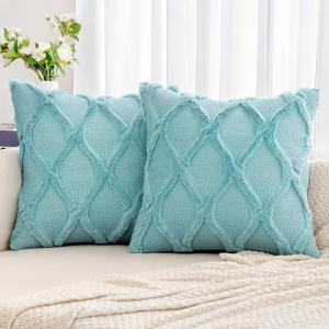 MIULEE Spring Decorative Throw Pillow Covers Mustard Yellow 18×18 Inch Set of 2, Soft Plush Faux Wool Couch Cushion Covers Farmhouse Throw Pillows for Couch Bed Sofa Living Room(Sky Blue)