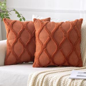 MIULEE Spring Decorative Throw Pillow Covers Mustard Yellow 18×18 Inch Set of 2, Soft Plush Faux Wool Couch Cushion Covers Farmhouse Throw Pillows for Couch Bed Sofa Living Room(Rust)