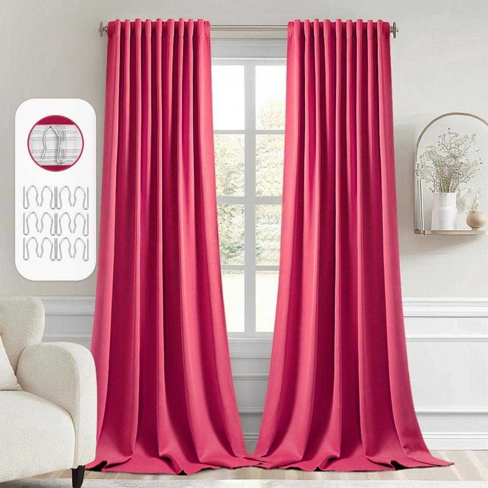 imageMIULEE Christmas Hunter Green Back Tab Blackout Curtains 84 Inch Length 2 Panels Set for Living Room Bedroom Rod PocketPinch Pleat Thermal Insulated Room Darkening Pleated Light Blocking DrapesHot Pink