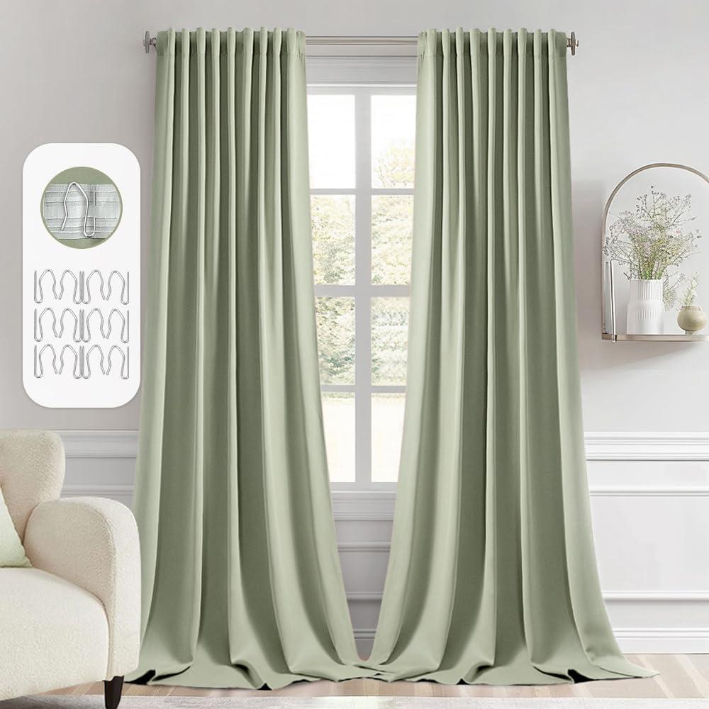 imageMIULEE Christmas Hunter Green Back Tab Blackout Curtains 84 Inch Length 2 Panels Set for Living Room Bedroom Rod PocketPinch Pleat Thermal Insulated Room Darkening Pleated Light Blocking DrapesSage Green
