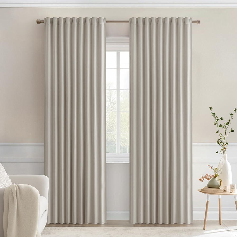 imageMIULEE Christmas Hunter Green Back Tab Blackout Curtains 84 Inch Length 2 Panels Set for Living Room Bedroom Rod PocketPinch Pleat Thermal Insulated Room Darkening Pleated Light Blocking DrapesNatural