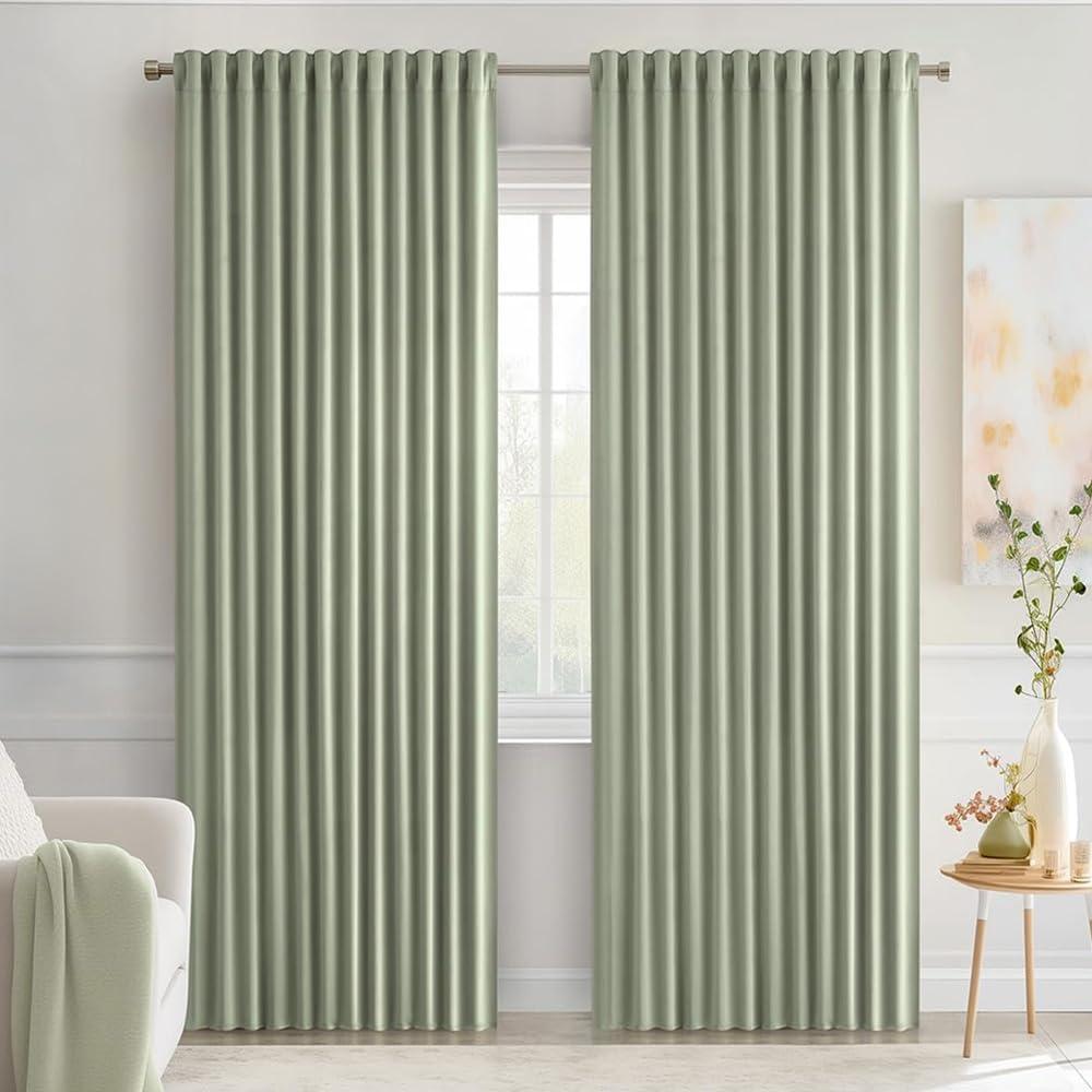 imageMIULEE Christmas Hunter Green Back Tab Blackout Curtains 84 Inch Length 2 Panels Set for Living Room Bedroom Rod PocketPinch Pleat Thermal Insulated Room Darkening Pleated Light Blocking DrapesSage Green