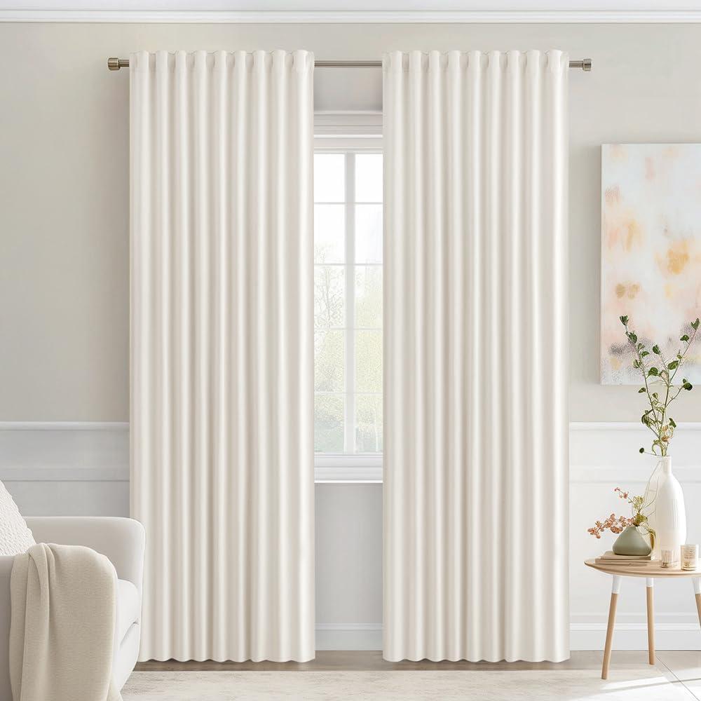 imageMIULEE Christmas Hunter Green Back Tab Blackout Curtains 84 Inch Length 2 Panels Set for Living Room Bedroom Rod PocketPinch Pleat Thermal Insulated Room Darkening Pleated Light Blocking DrapesIvory