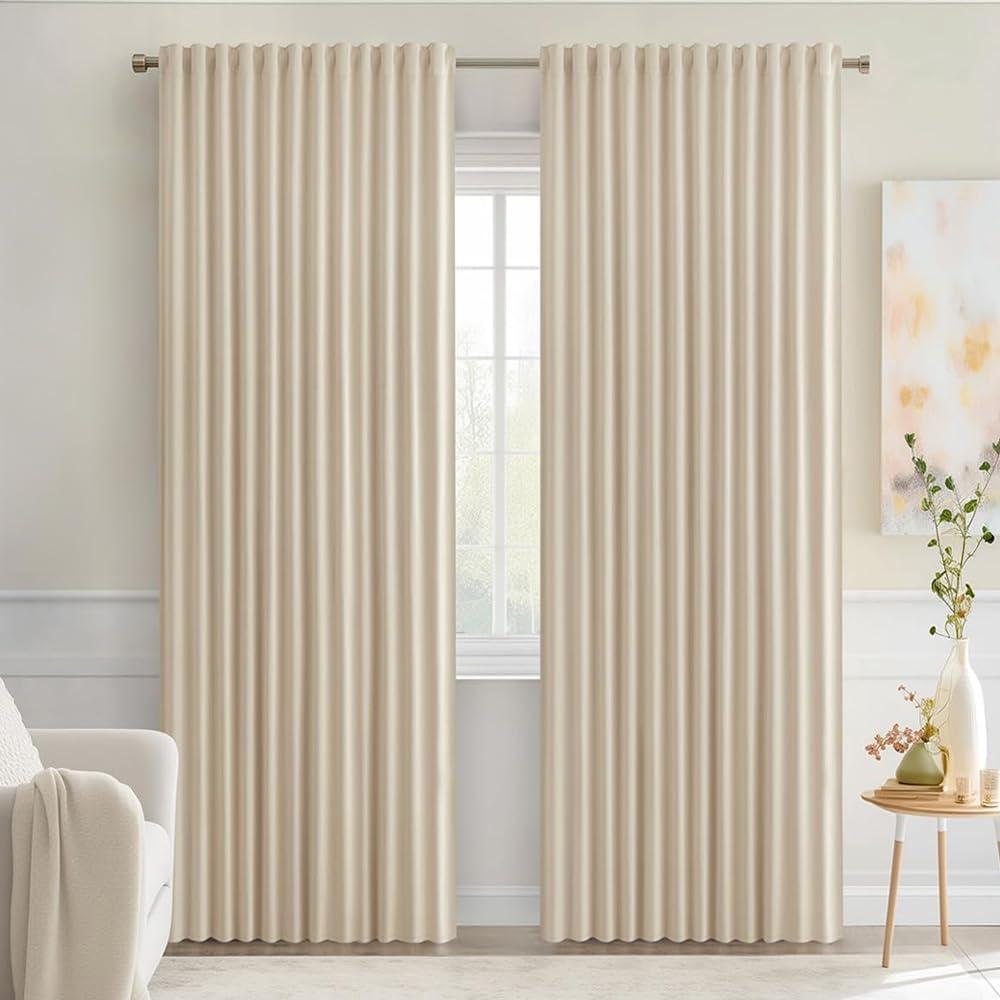 imageMIULEE Christmas Hunter Green Back Tab Blackout Curtains 84 Inch Length 2 Panels Set for Living Room Bedroom Rod PocketPinch Pleat Thermal Insulated Room Darkening Pleated Light Blocking DrapesCream Beige
