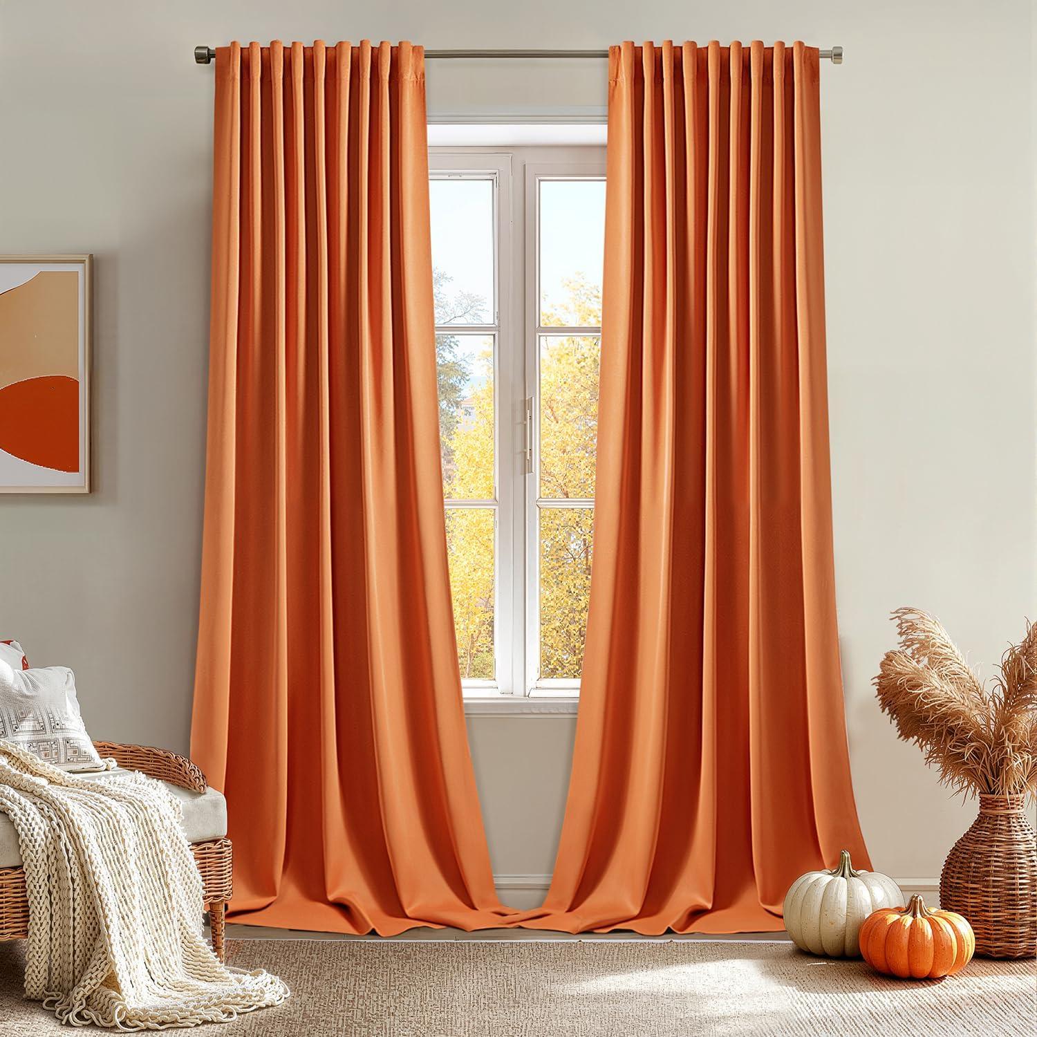 imageMIULEE Christmas Hunter Green Back Tab Blackout Curtains 84 Inch Length 2 Panels Set for Living Room Bedroom Rod PocketPinch Pleat Thermal Insulated Room Darkening Pleated Light Blocking DrapesOrange