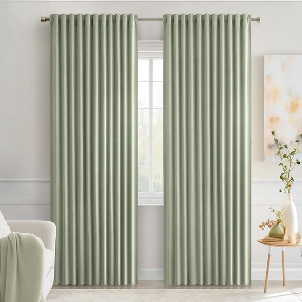 imageMIULEE Christmas Hunter Green Back Tab Blackout Curtains 84 Inch Length 2 Panels Set for Living Room Bedroom Rod PocketPinch Pleat Thermal Insulated Room Darkening Pleated Light Blocking DrapesSage Green