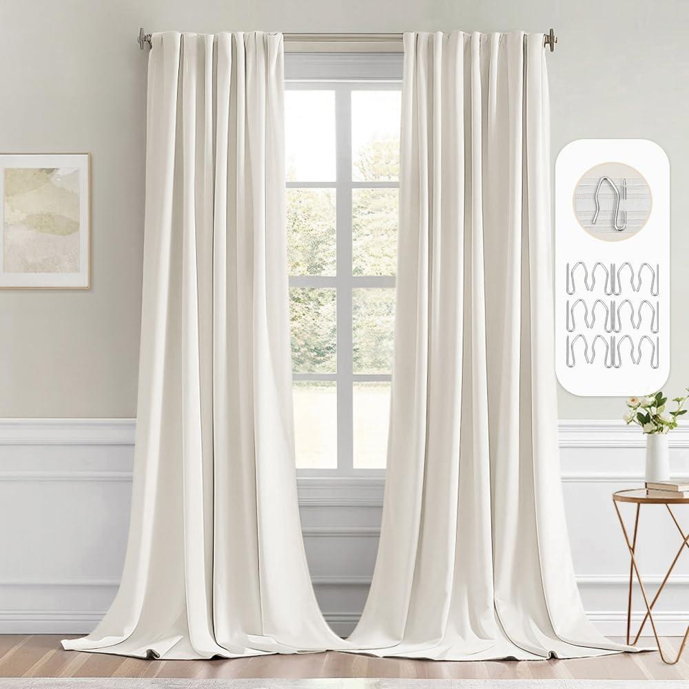 imageMIULEE Christmas Hunter Green Back Tab Blackout Curtains 84 Inch Length 2 Panels Set for Living Room Bedroom Rod PocketPinch Pleat Thermal Insulated Room Darkening Pleated Light Blocking DrapesIvory