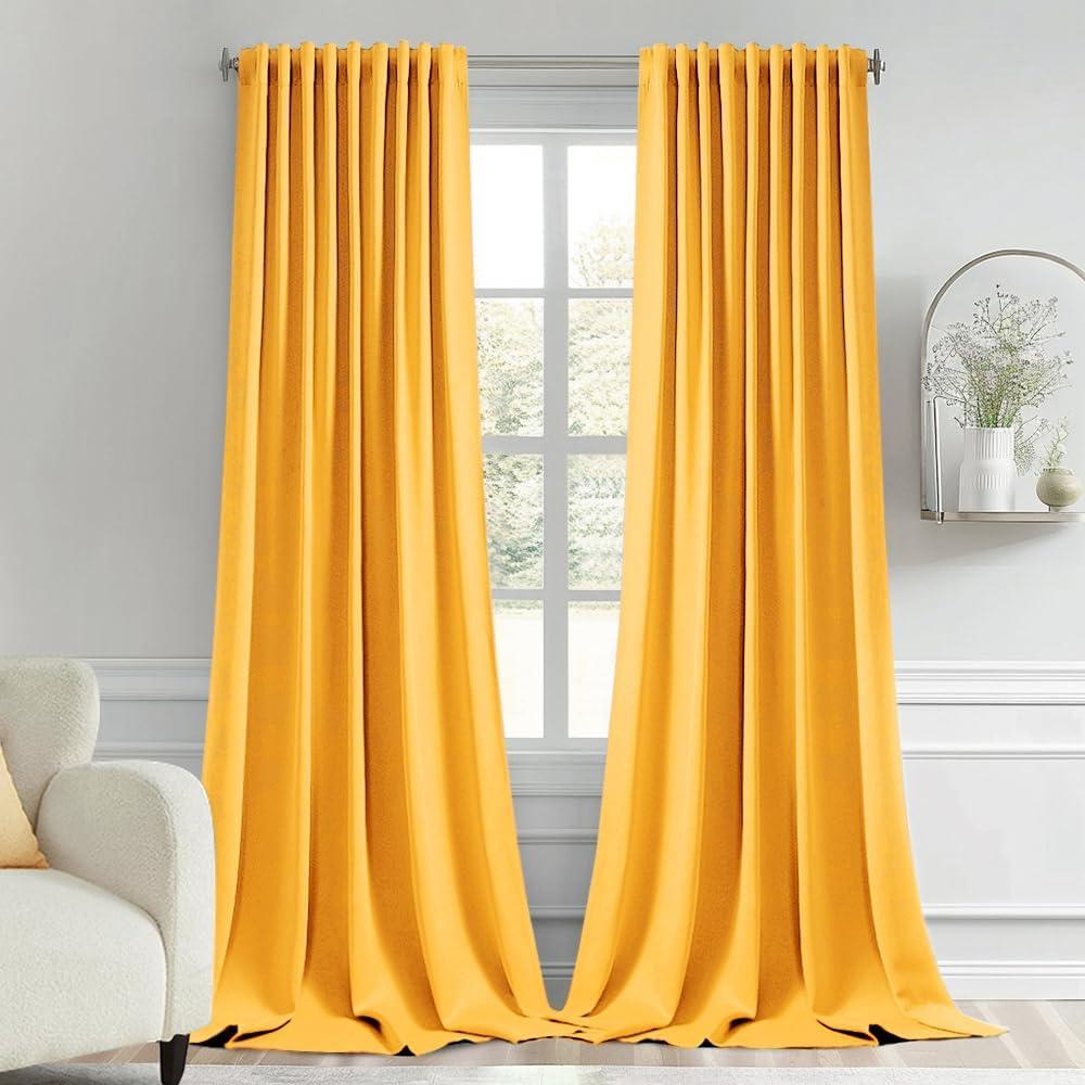 imageMIULEE Christmas Hunter Green Back Tab Blackout Curtains 84 Inch Length 2 Panels Set for Living Room Bedroom Rod PocketPinch Pleat Thermal Insulated Room Darkening Pleated Light Blocking DrapesYellow