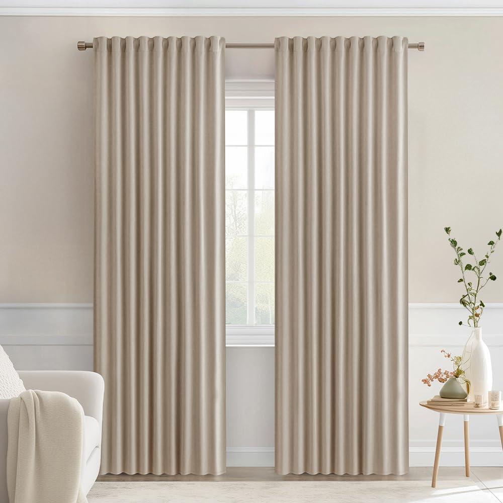 imageMIULEE Christmas Hunter Green Back Tab Blackout Curtains 84 Inch Length 2 Panels Set for Living Room Bedroom Rod PocketPinch Pleat Thermal Insulated Room Darkening Pleated Light Blocking DrapesTaupe