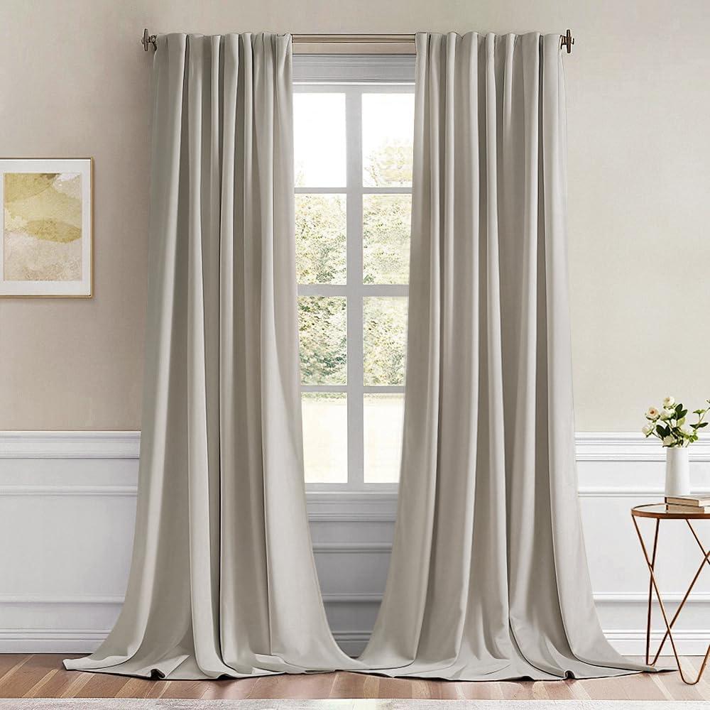 imageMIULEE Christmas Hunter Green Back Tab Blackout Curtains 84 Inch Length 2 Panels Set for Living Room Bedroom Rod PocketPinch Pleat Thermal Insulated Room Darkening Pleated Light Blocking DrapesNatural