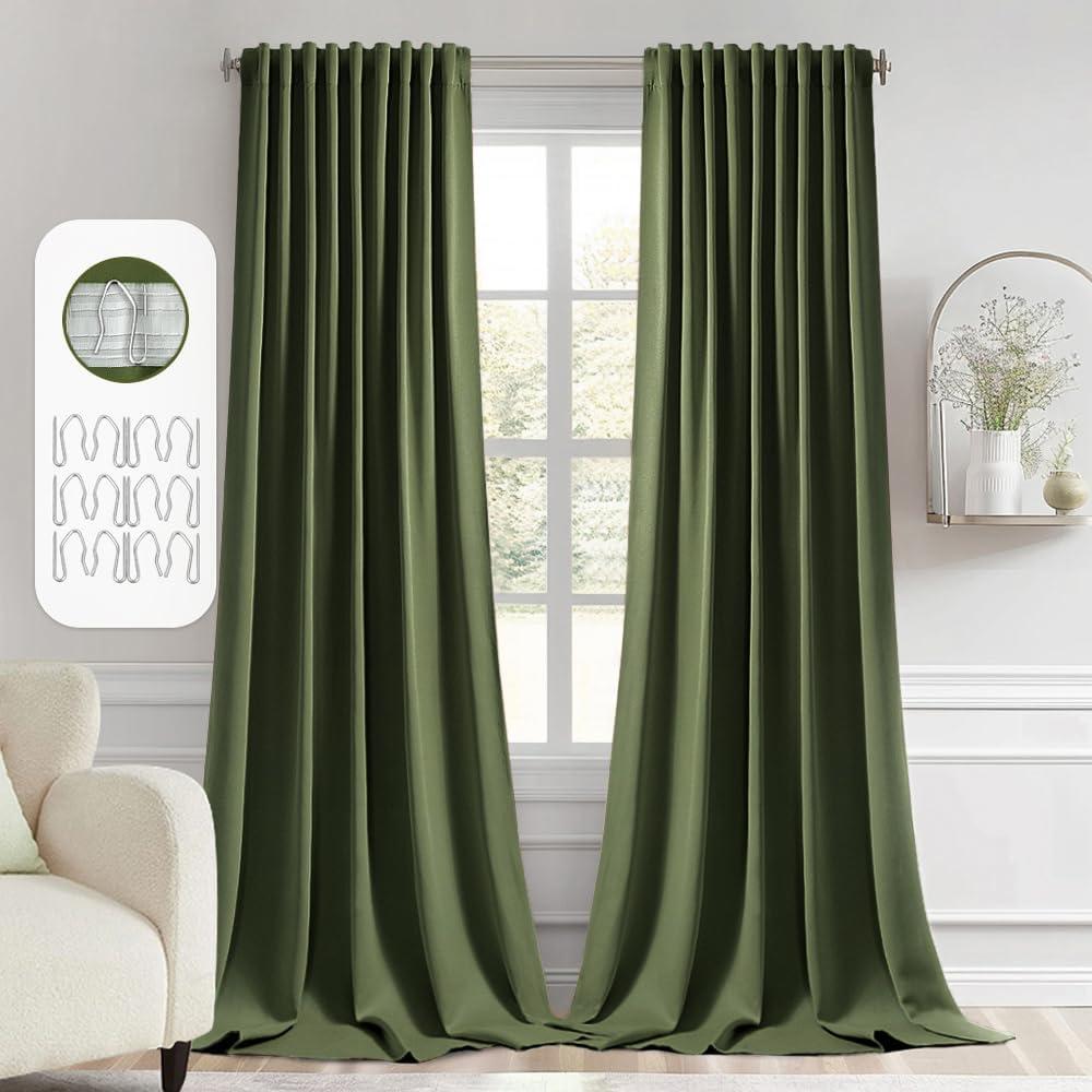 imageMIULEE Christmas Hunter Green Back Tab Blackout Curtains 84 Inch Length 2 Panels Set for Living Room Bedroom Rod PocketPinch Pleat Thermal Insulated Room Darkening Pleated Light Blocking DrapesOlive Green