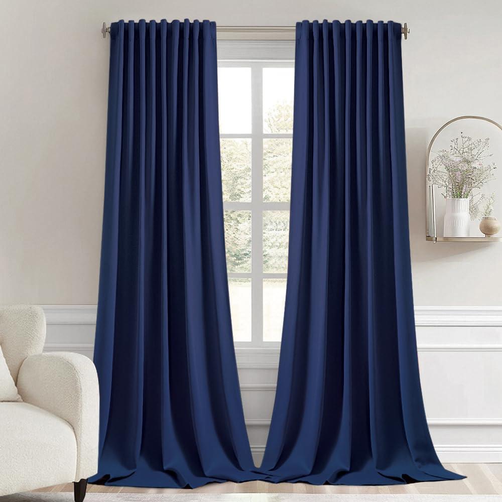 imageMIULEE Christmas Hunter Green Back Tab Blackout Curtains 84 Inch Length 2 Panels Set for Living Room Bedroom Rod PocketPinch Pleat Thermal Insulated Room Darkening Pleated Light Blocking DrapesNavy Blue