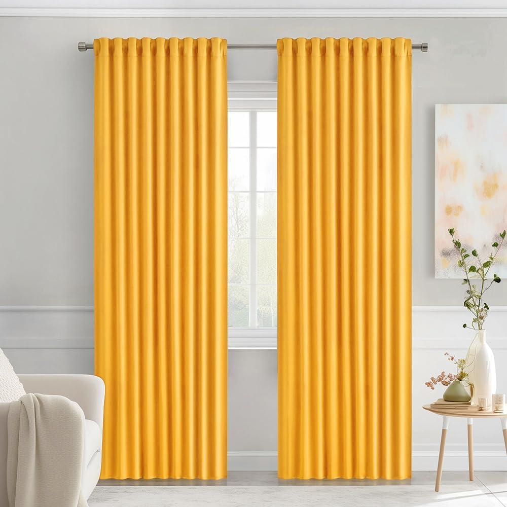 imageMIULEE Christmas Hunter Green Back Tab Blackout Curtains 84 Inch Length 2 Panels Set for Living Room Bedroom Rod PocketPinch Pleat Thermal Insulated Room Darkening Pleated Light Blocking DrapesYellow