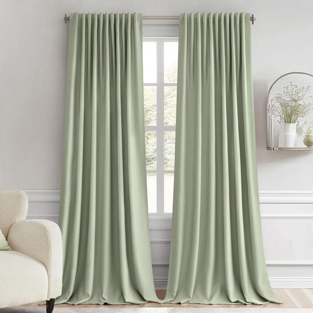 imageMIULEE Christmas Hunter Green Back Tab Blackout Curtains 84 Inch Length 2 Panels Set for Living Room Bedroom Rod PocketPinch Pleat Thermal Insulated Room Darkening Pleated Light Blocking DrapesSage Green
