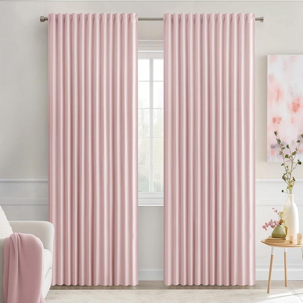 imageMIULEE Christmas Hunter Green Back Tab Blackout Curtains 84 Inch Length 2 Panels Set for Living Room Bedroom Rod PocketPinch Pleat Thermal Insulated Room Darkening Pleated Light Blocking DrapesBaby Pink