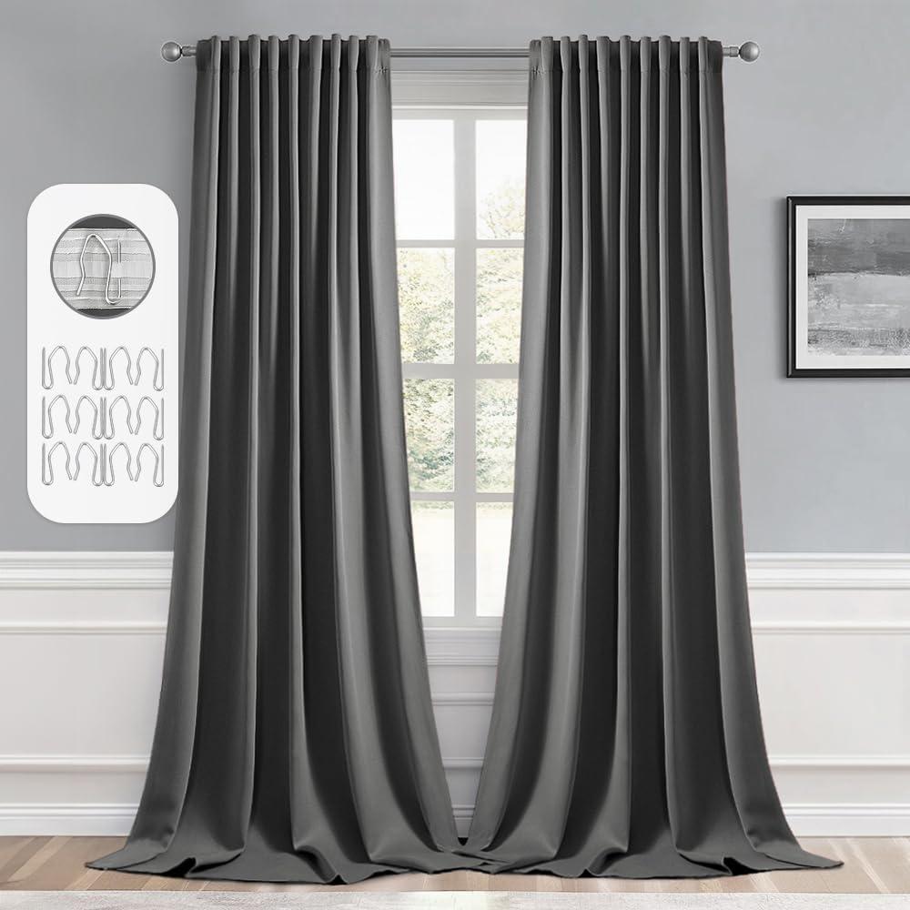 imageMIULEE Christmas Hunter Green Back Tab Blackout Curtains 84 Inch Length 2 Panels Set for Living Room Bedroom Rod PocketPinch Pleat Thermal Insulated Room Darkening Pleated Light Blocking DrapesGrey