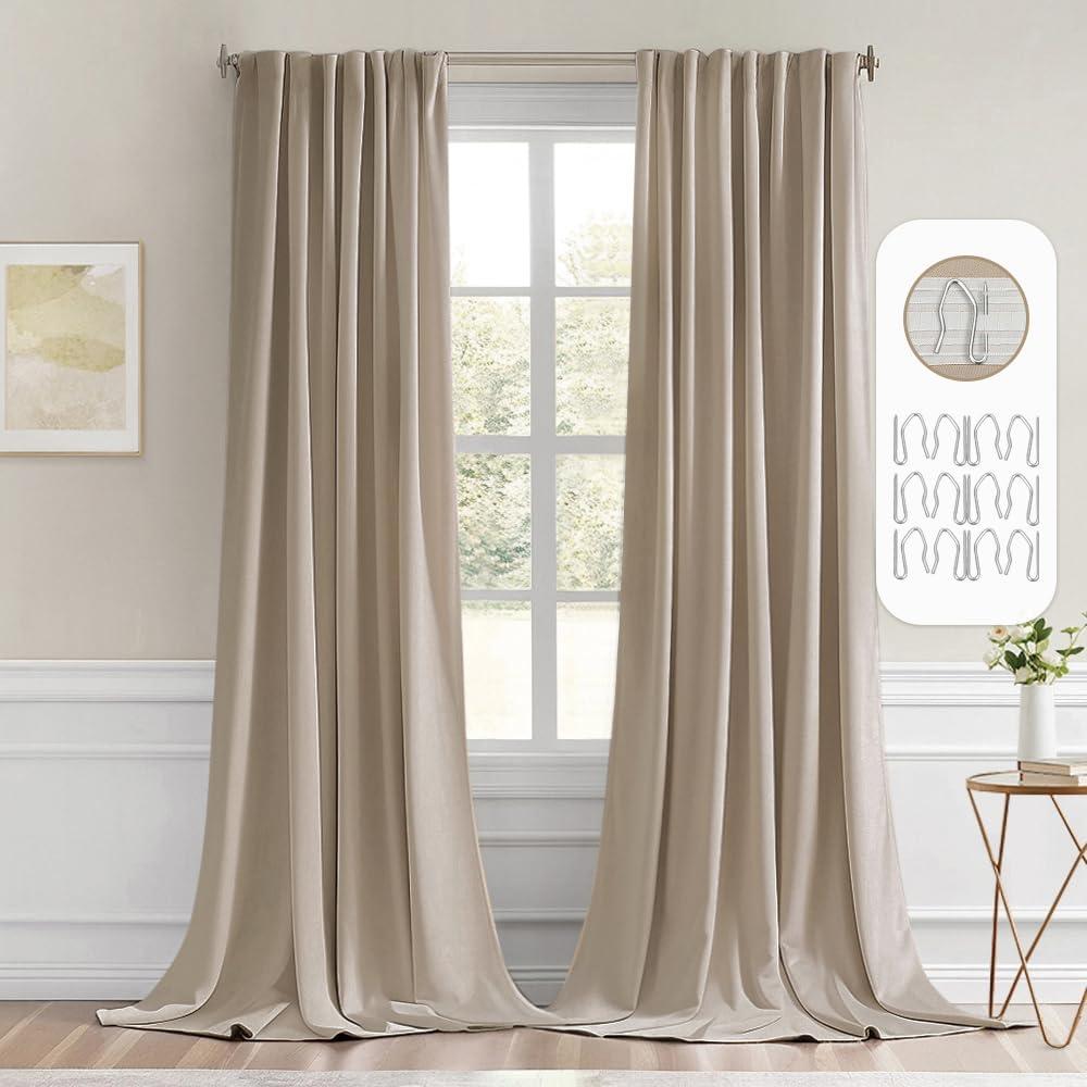 imageMIULEE Christmas Hunter Green Back Tab Blackout Curtains 84 Inch Length 2 Panels Set for Living Room Bedroom Rod PocketPinch Pleat Thermal Insulated Room Darkening Pleated Light Blocking DrapesTaupe