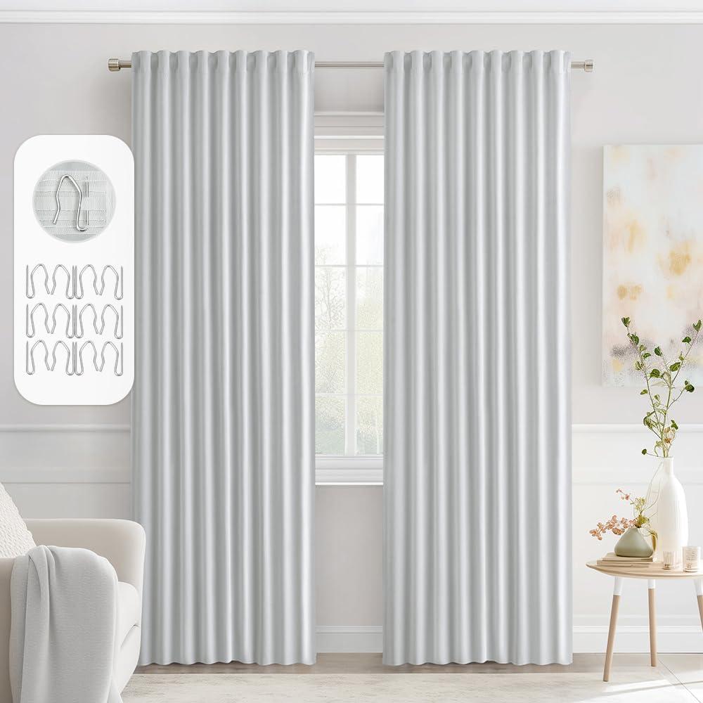imageMIULEE Christmas Hunter Green Back Tab Blackout Curtains 84 Inch Length 2 Panels Set for Living Room Bedroom Rod PocketPinch Pleat Thermal Insulated Room Darkening Pleated Light Blocking DrapesGreyish White