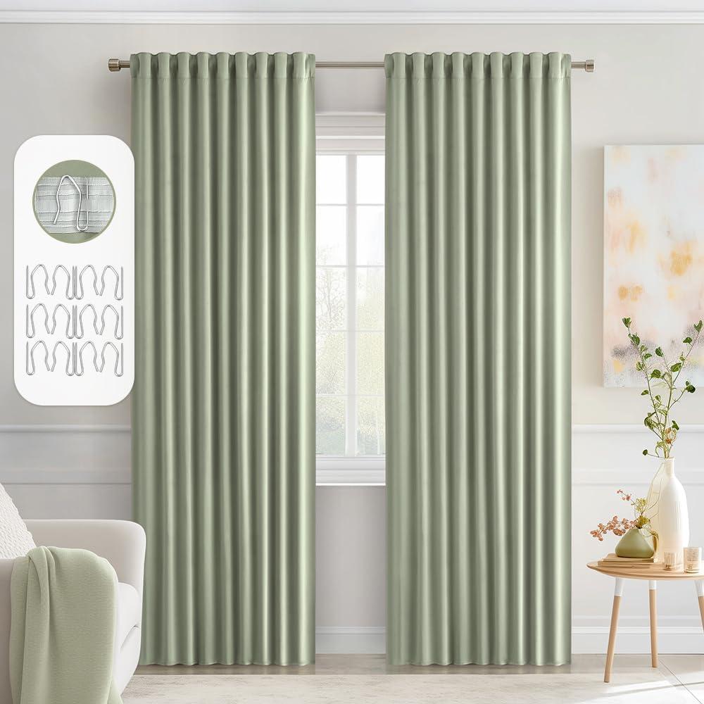imageMIULEE Christmas Hunter Green Back Tab Blackout Curtains 84 Inch Length 2 Panels Set for Living Room Bedroom Rod PocketPinch Pleat Thermal Insulated Room Darkening Pleated Light Blocking DrapesSage Green