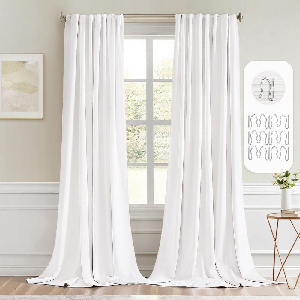 imageMIULEE Christmas Hunter Green Back Tab Blackout Curtains 84 Inch Length 2 Panels Set for Living Room Bedroom Rod PocketPinch Pleat Thermal Insulated Room Darkening Pleated Light Blocking DrapesPure White