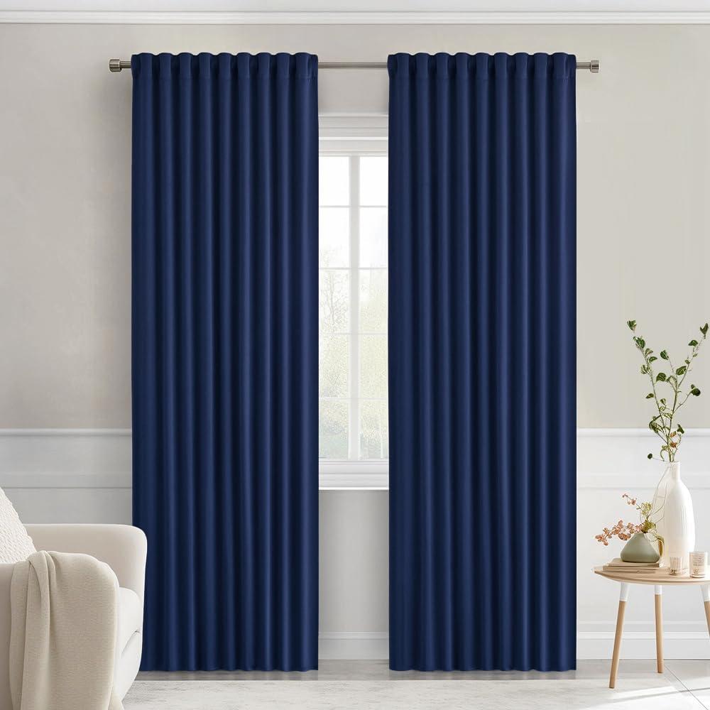 imageMIULEE Christmas Hunter Green Back Tab Blackout Curtains 84 Inch Length 2 Panels Set for Living Room Bedroom Rod PocketPinch Pleat Thermal Insulated Room Darkening Pleated Light Blocking DrapesNavy Blue