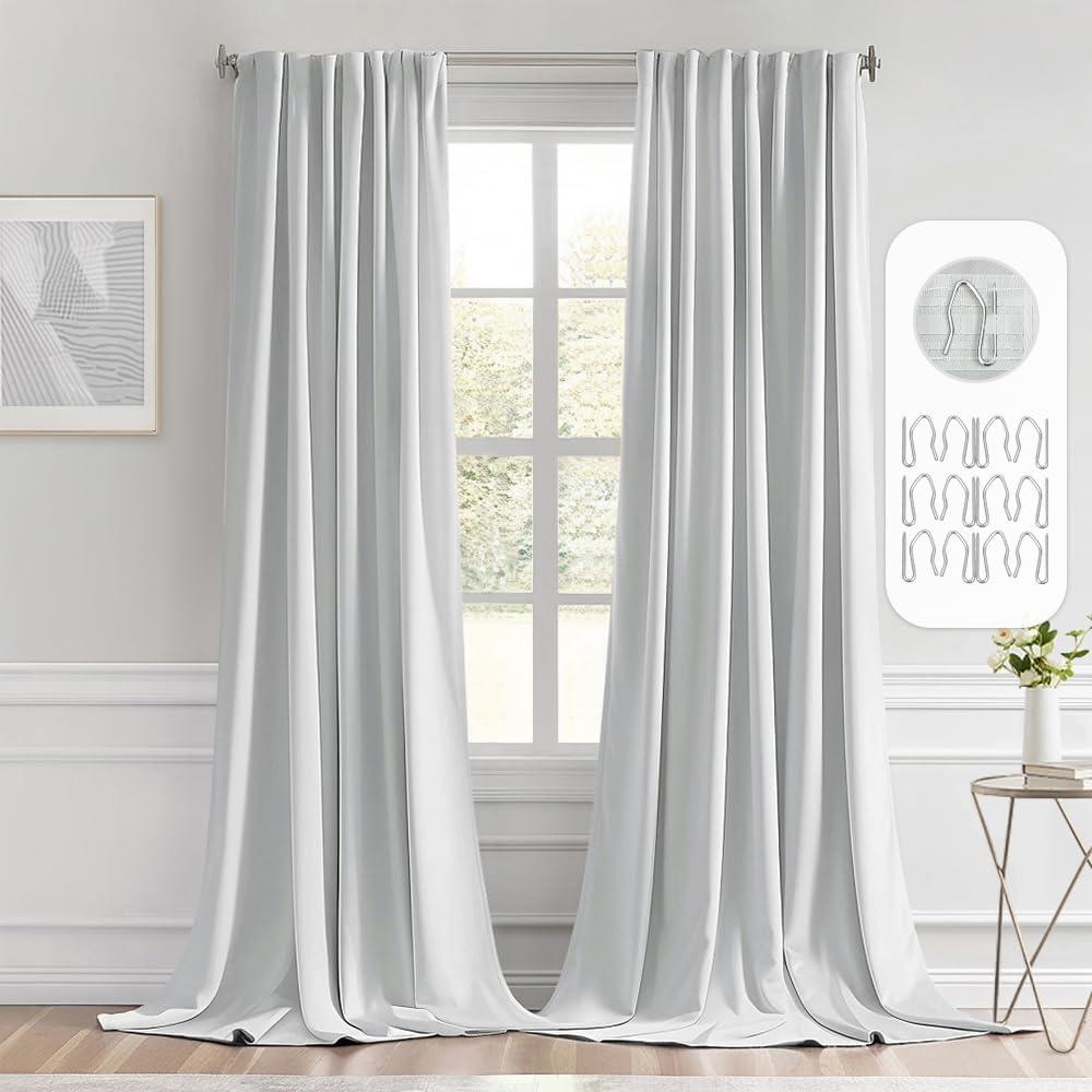 imageMIULEE Christmas Hunter Green Back Tab Blackout Curtains 84 Inch Length 2 Panels Set for Living Room Bedroom Rod PocketPinch Pleat Thermal Insulated Room Darkening Pleated Light Blocking DrapesGreyish White