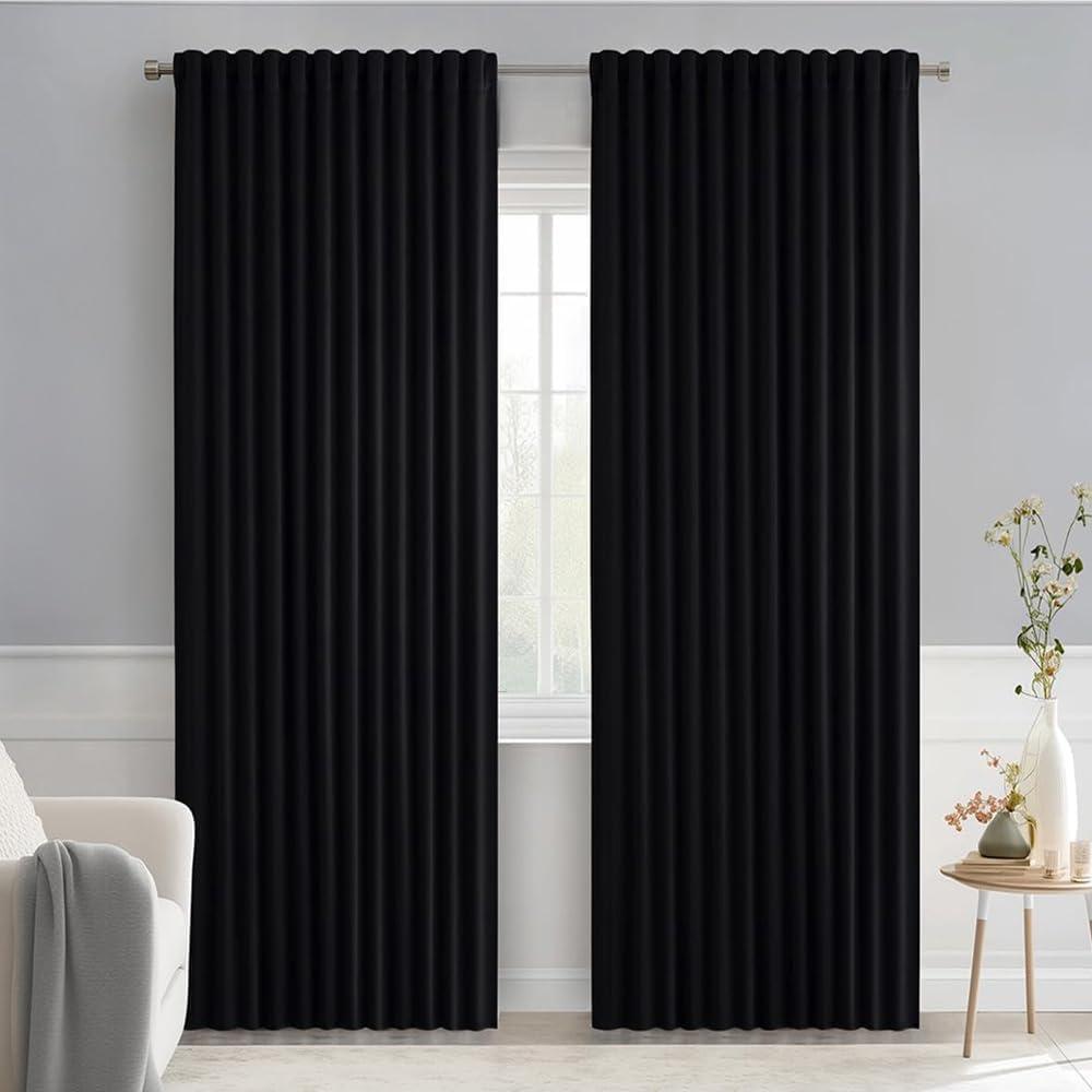 imageMIULEE Christmas Hunter Green Back Tab Blackout Curtains 84 Inch Length 2 Panels Set for Living Room Bedroom Rod PocketPinch Pleat Thermal Insulated Room Darkening Pleated Light Blocking DrapesBlack