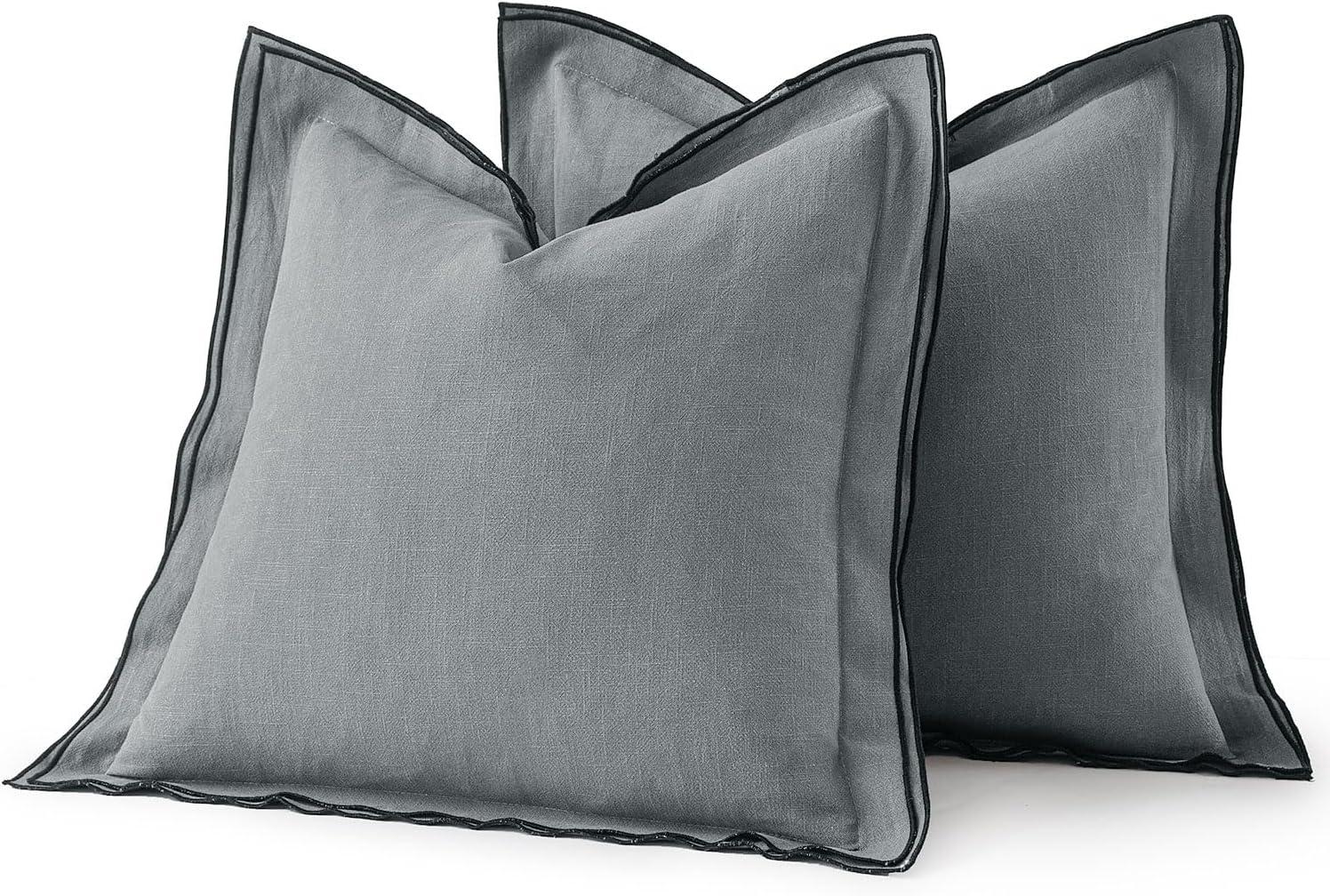 imageMIULEE Linen Throw Pillow Covers 2 Piece 20x20 Inch Blue Boho Euro Pillowcases for Bed to Infuse Elegance Ideal for Sofa Couch Cushion in Home Decor UpgradeLight Grey