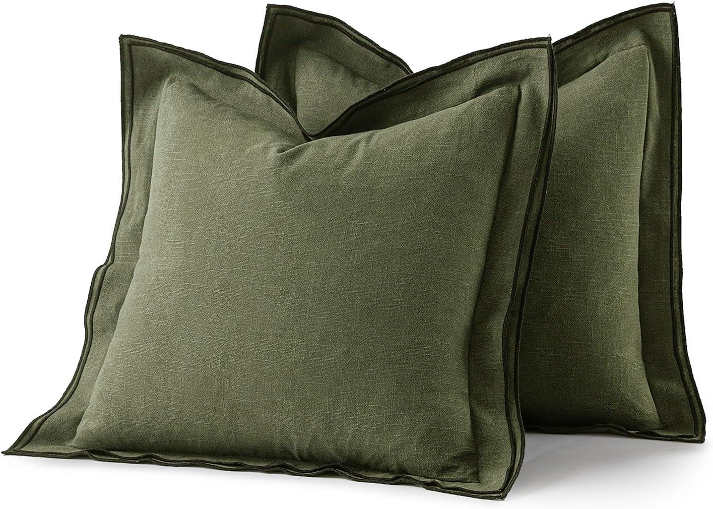 imageMIULEE Linen Throw Pillow Covers 2 Piece 20x20 Inch Blue Boho Euro Pillowcases for Bed to Infuse Elegance Ideal for Sofa Couch Cushion in Home Decor UpgradeDark Olive Green