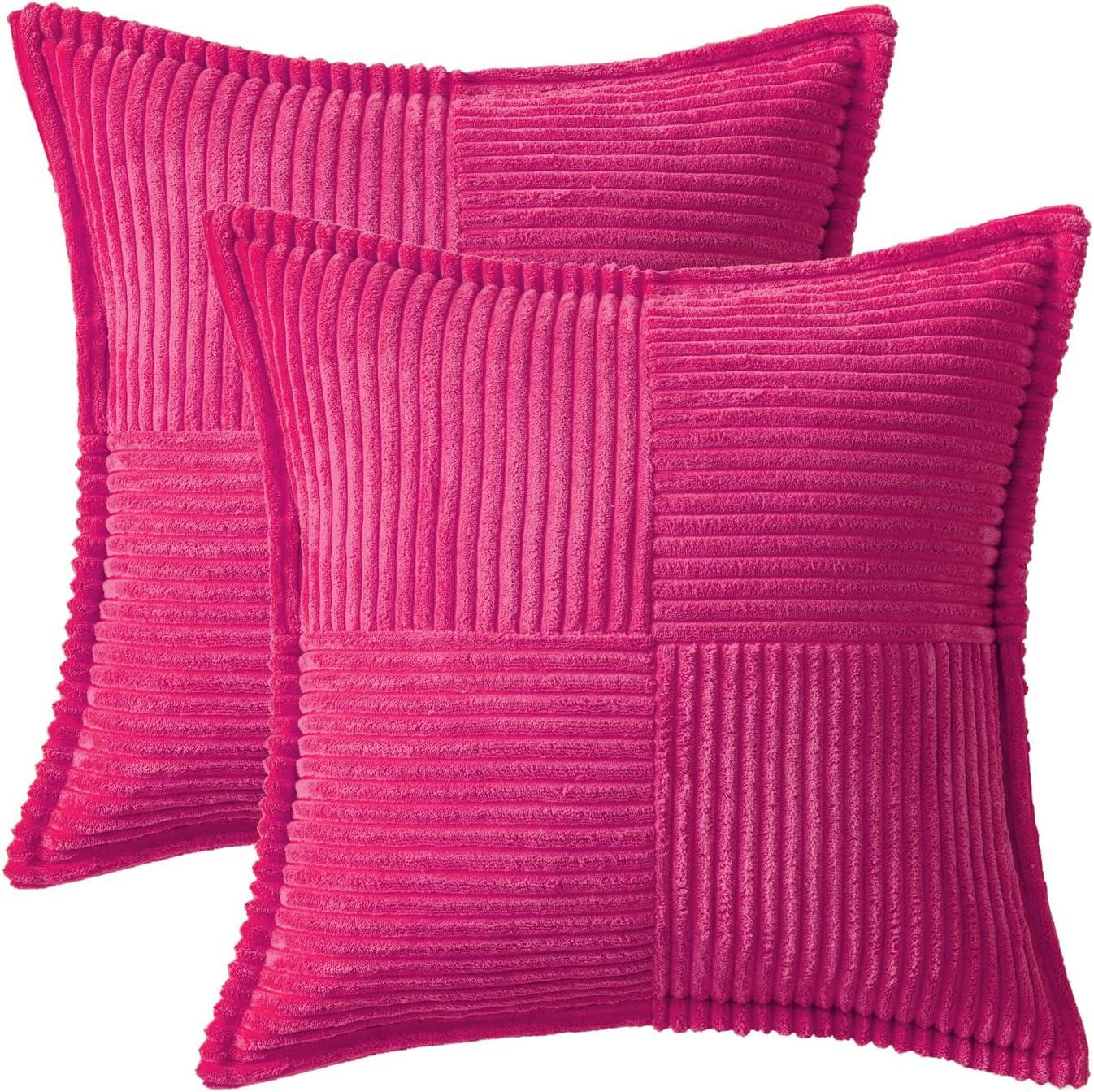 imageMIULEE Orange Fall Corduroy Decorative Euro Sham Pillow Covers 24x24 Inch with Splicing Set of 2 Soft Boho Pillow Covers Broadside Textured Summer Pillowcases for Couch Bed LivingroomHot Pink