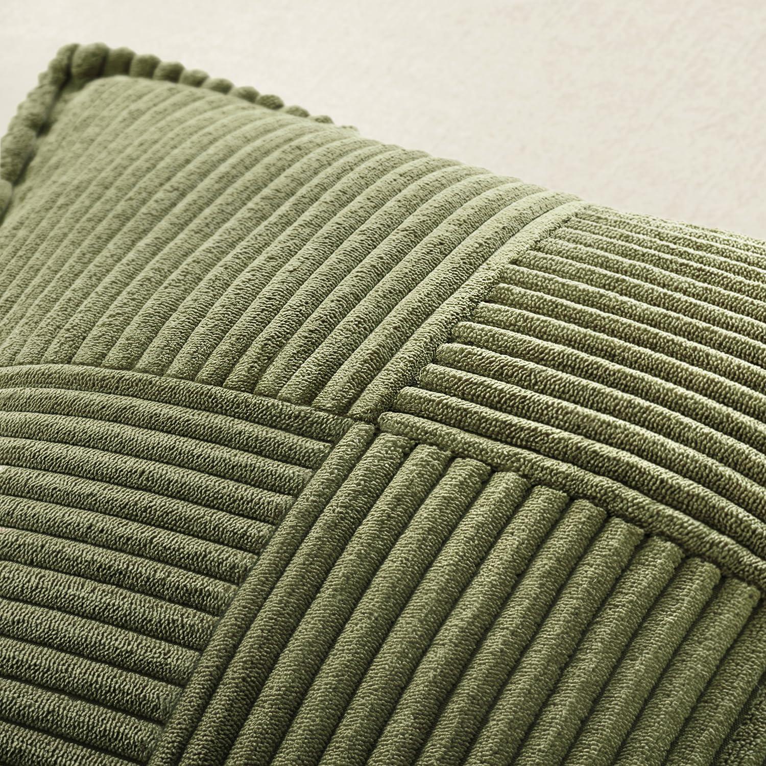 imageMIULEE Orange Fall Corduroy Decorative Euro Sham Pillow Covers 24x24 Inch with Splicing Set of 2 Soft Boho Pillow Covers Broadside Textured Summer Pillowcases for Couch Bed LivingroomOlive Green