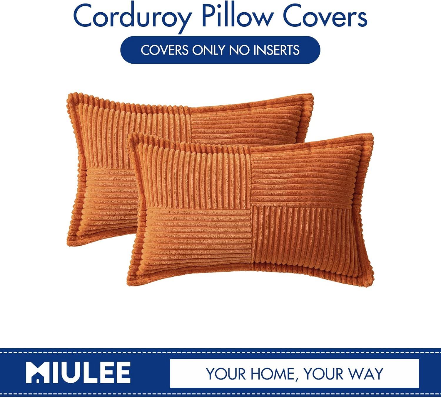 imageMIULEE Orange Fall Corduroy Decorative Euro Sham Pillow Covers 24x24 Inch with Splicing Set of 2 Soft Boho Pillow Covers Broadside Textured Summer Pillowcases for Couch Bed LivingroomOrange