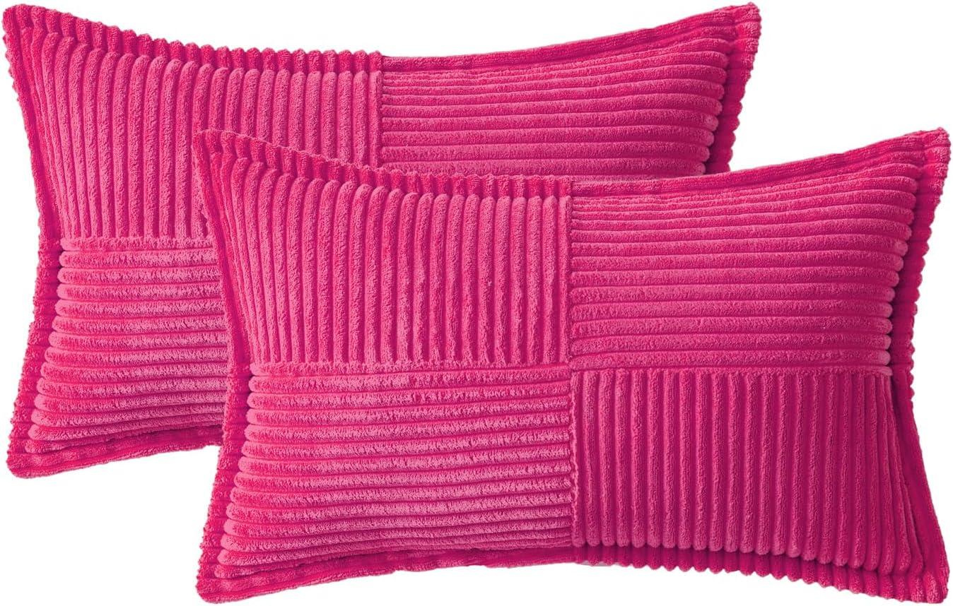 imageMIULEE Orange Fall Corduroy Decorative Euro Sham Pillow Covers 24x24 Inch with Splicing Set of 2 Soft Boho Pillow Covers Broadside Textured Summer Pillowcases for Couch Bed LivingroomHot Pink