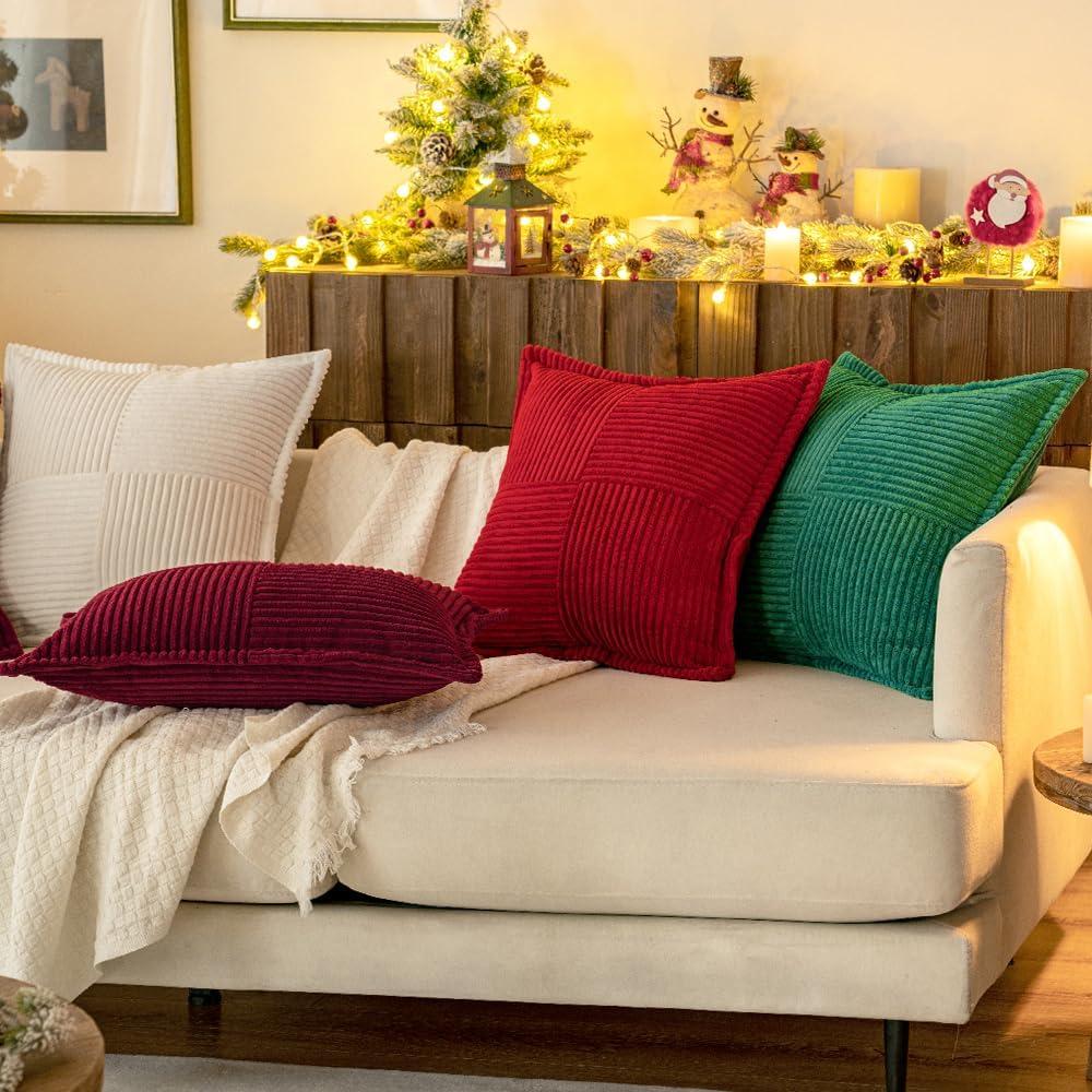 imageMIULEE Orange Fall Corduroy Decorative Euro Sham Pillow Covers 24x24 Inch with Splicing Set of 2 Soft Boho Pillow Covers Broadside Textured Summer Pillowcases for Couch Bed LivingroomWhite
